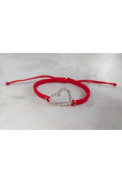 Eva Takı Red Heart Love Jewelled Rope Knitted Friend Bracelet