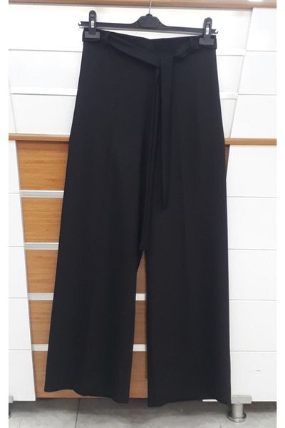 freedom fashion Pants Wide Leg Dumbbell Belted Black
