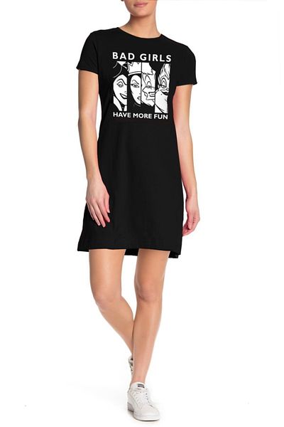 ROCKANDROLL Rochie tricou pentru femei Fun Women, neagră, cu mânecă scurtă