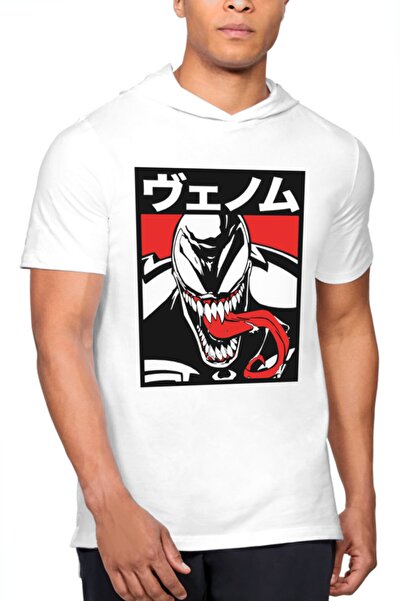 ROCKANDROLL Dugi jezik, bela majica sa kapuljačom, kratki rukavi, muška T-shirt