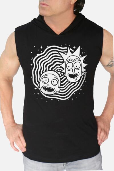 ROCKANDROLL Dönen Kafalar Siyah Kapşonlu | Kolsuz Erkek Atlet T-shirt