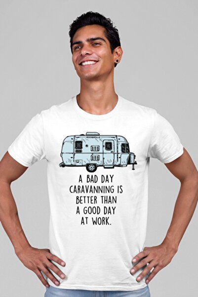 ROCKANDROLL تي شيرت كارافان لايف أبيض بأكمام قصيرة للرجال