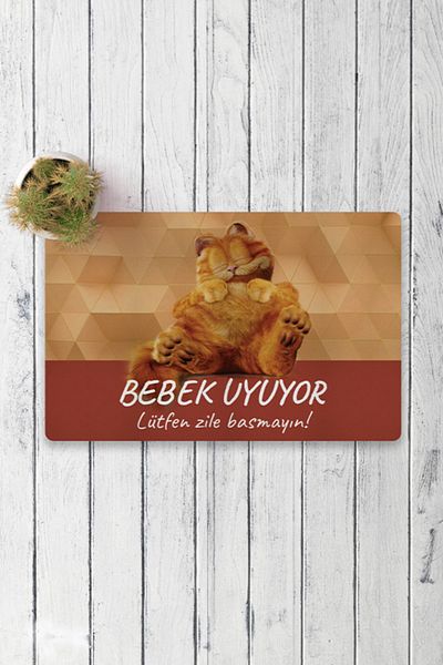 Vagonik Baby is Sleeping Garfield Digital Printed 50x70cm Decorative Multi-Purpose Indoor and Outdoor Door Mat