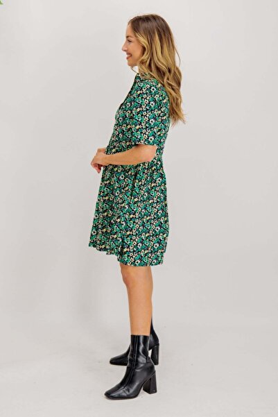 ONLY Rochie Onlrırı 2/4 Shırt Dress Ptm, cu guler de cămașă, talie elastică, închidere cu nasturi, rochie cu mânecă scurtă cu model