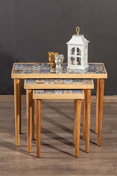 Resmo Esperanza Doğal 3 Lü Zigon Masif Seramik Yan Sehpa