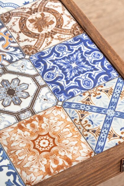 Resmo Esperanza Ceviz Sehpa 32x32cm Doğal Masif Seramik Zigon Yan Sehpa Salon Mobilya