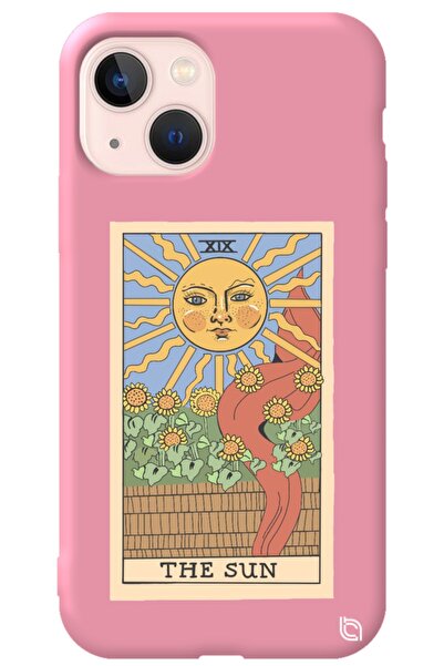 WANNA PROTECT Iphone 13 Pembe Premium Içi Kadife Tarot Sun Desenli Silikon Te...