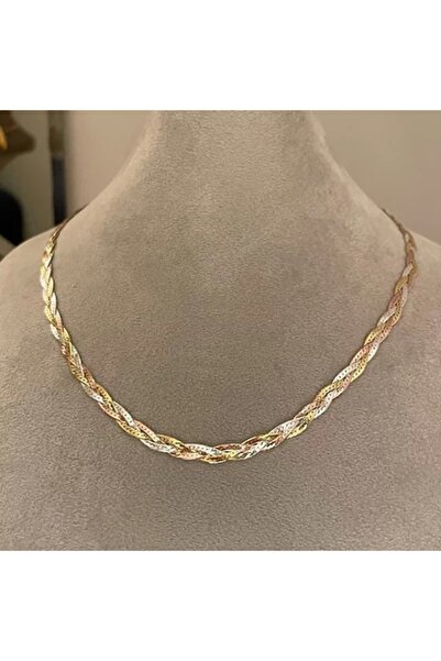 emy by emel luxury silver jewelry Üç Renkli Italyan Örgü Zincir Kolye 925 Aya...