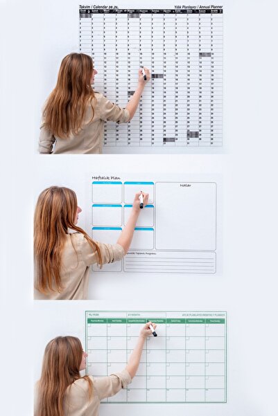 Farklı Bi Kağıt Haftalık, Aylık Ve Yıllık 3'lü Planlayıcı Set Pratik Tutunabilir