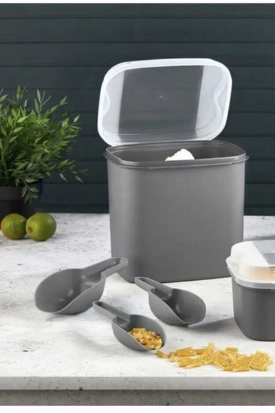 VİP AHMET 10 Liters + Large Size Shovel Gray Fairy Tale Flour Pulses Storage Container