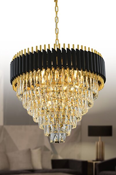 ŞL Şef Light 60'lik Kristal Taşlı Lüks Avize - (SİYAH-GOLD)