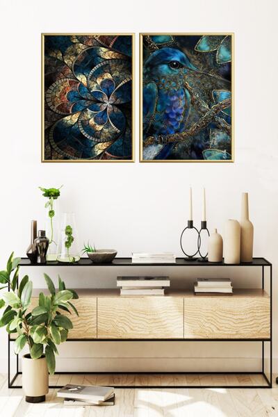 Linacci Ikili Gold Alüminyum Metal Çerçeveli Camlı Poster Tablo Seti