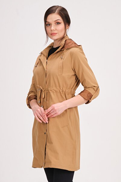 PIQUE Γυναικεία καμπαρντίνα Sezen με αποσπώμενη κουκούλα με ρυθμιζόμενη μέση με μοτίβο χωρίς επένδυση