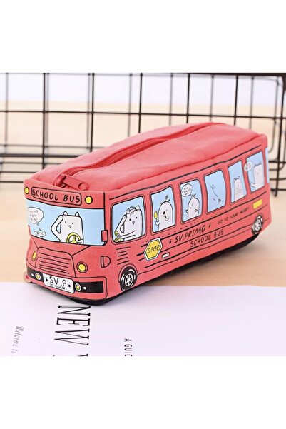 INU 1 Pc / Bus Pencil Case Red Large Capacity School Bus