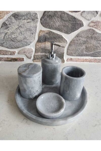 banyodecor Set de baie din marmură gri din 5 piese