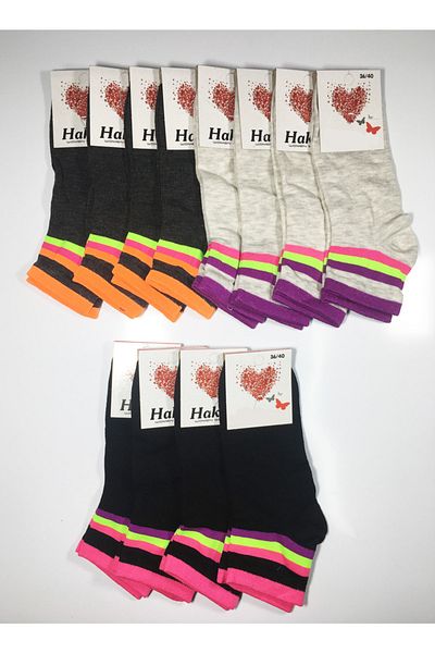 Altınay 12 Pairs Modern Striped Women's Booties Socks 15pat
