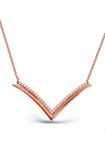 Argentum Concept 925 Ayar Gümüş Zirkon Taşlı Rose V Kolye - N087101