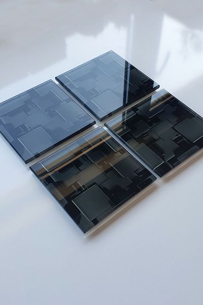 Decorita Glass Coaster| Set of 4 Black Cubes| 10cm X 10cm