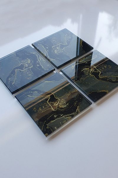 Decorita Glass Coaster| Set of 4 Brown Glitter| 10cm X 10cm