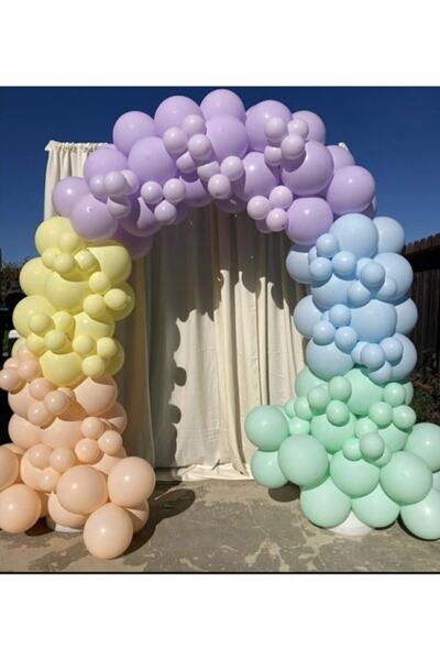 MERİ PARTİ Makaron Mint Yeşili Somon Lila Sarı Ve Mavi Balon Zinciri 100 Adet
