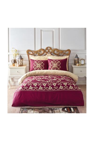 Cotton Box Satin Line Double Duvet Cover Set Taylor Claret Red