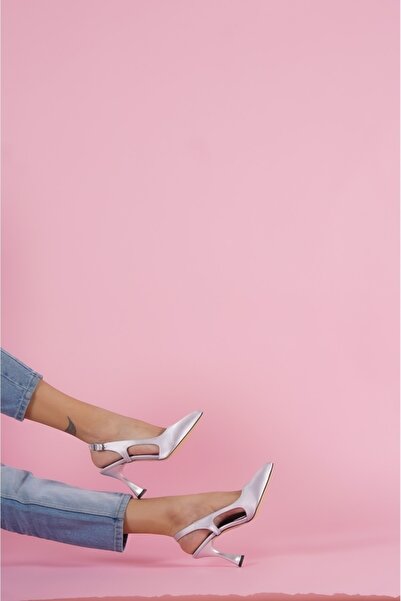 DİVOLYA Duck Gray Satin Open Sided Heeled Shoes