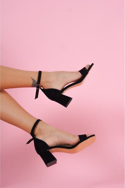 DİVOLYA Aston Black Suede Single Strap Low Heeled Casual Shoes