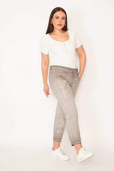 Şans Tekstil Women's Stone Washed Gabardine Fabric Lace and Beaded Trousers 85n6005