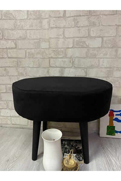 arkın koltuk döşeme Puf. Oval Siyah Renk Puf Siyah Ahşap Ayak, Ince Zarif