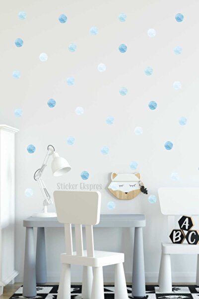 Sticker Ekspres 5 Cm Açık Mavi Suluboya Puantiye Duvar Sticker Seti
