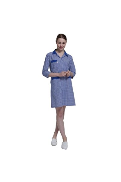 ONURTEKS İŞ ELBİSELERİ Onurteks Blue Plaid Work Apron Piti Checkered Apron Classic Model Women