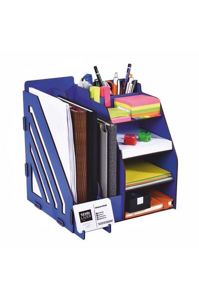 Cetinshop Document Rack Wooden Organizer Table Top Organizer Blue