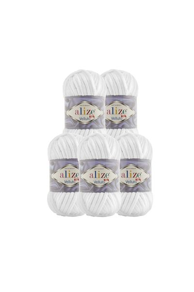 Alize Subebek 5 bucăți fire de tricotat manual din catifea Velluto Culoare: 55 alb