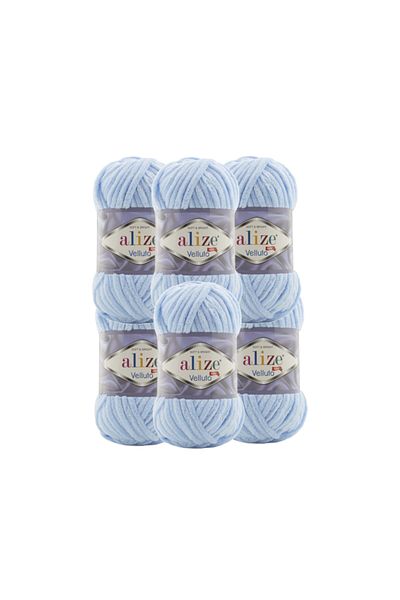 Alize 6 Τεμάχια Baby Blue Velluto Velvet Πλεκτό Χειροποίητο Σχοινί