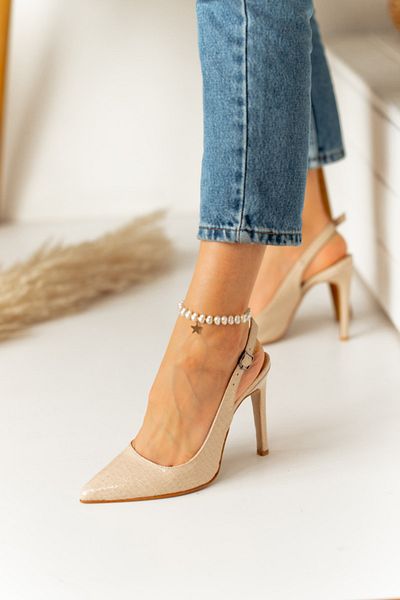 La Limar Pantofi cu toc de damă cu vârf ascuțit stiletto cu model din piele de șarpe bej Limar
