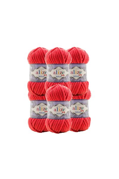 Alize 6 Pieces Red Velvet Velluto Hand Knitting Yarn