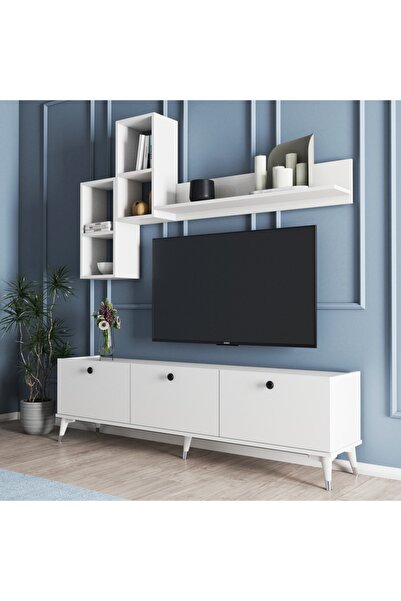 Moxen Mobilya Mt1 Mira Duvar Raflı Tv Sehpası - Kitaplıklı Tv Ünitesi Modern ...