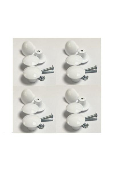 ÇELİKEL Plastic White Handle 16 Pieces Button Mushroom Handle