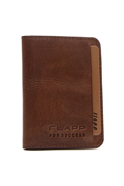 Flapp Hakiki Deri Crazy Kahverengi Mini Cüzdan Kartlık