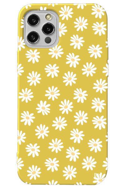 WANNA PROTECT iPhone 13 Pro Yellow Color Premium Velvet Daisy Patterned Silic...