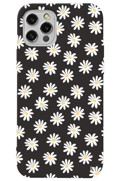 WANNA PROTECT iPhone 13 Pro Black Color Premium Velvet Daisy Patterned Silico...