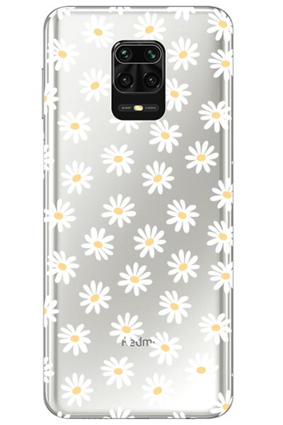WANNA PROTECT Xiaomi Redmi Note 9s Papatya Desenli Desenli Şeffaf Silikon Kılıfı