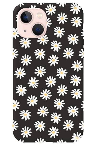 WANNA PROTECT Iphone 13 Siyah Renkli Premium Içi Kadifeli Papatya Desenli Sil...