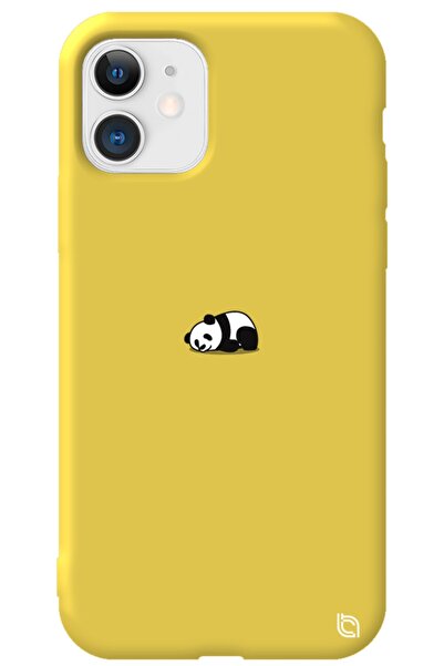 WANNA PROTECT Iphone 11 Sarı Renkli Premium Içi Kadifeli Panda Desenli Siliko...