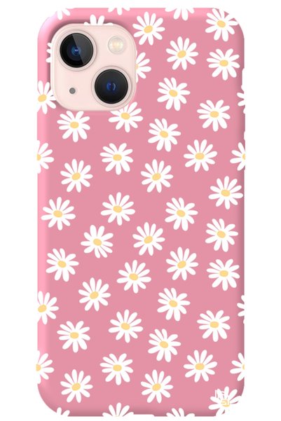 WANNA PROTECT iPhone 13 Pink Color Premium Daisy Patterned Silicone Phone Cas...