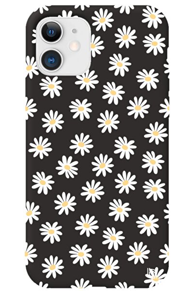 WANNA PROTECT Iphone 11 Siyah Renkli Premium Içi Kadifeli Papatya Desenli Sil...