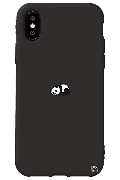 WANNA PROTECT Iphone Xs Uyumlu Siyah Renkli Premium Içi Kadifeli Panda Desenl...