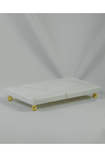 MERALP Presentation Plate / Serving Plate 2-Piece Gold Bead Real Marble Cake Presentation, Metal Profile Ball Foot