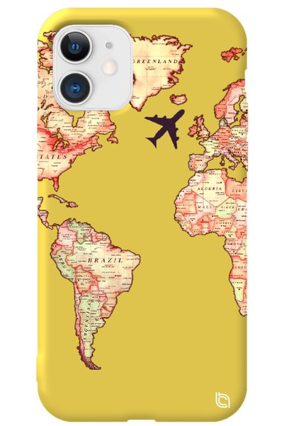 WANNA PROTECT iPhone 11 Yellow Color Premium Velvet World Map Patterned Silic...
