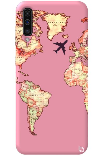 WANNA PROTECT Samsung Galaxy A70 Pink Color Premium Velvet Inside World Map P...